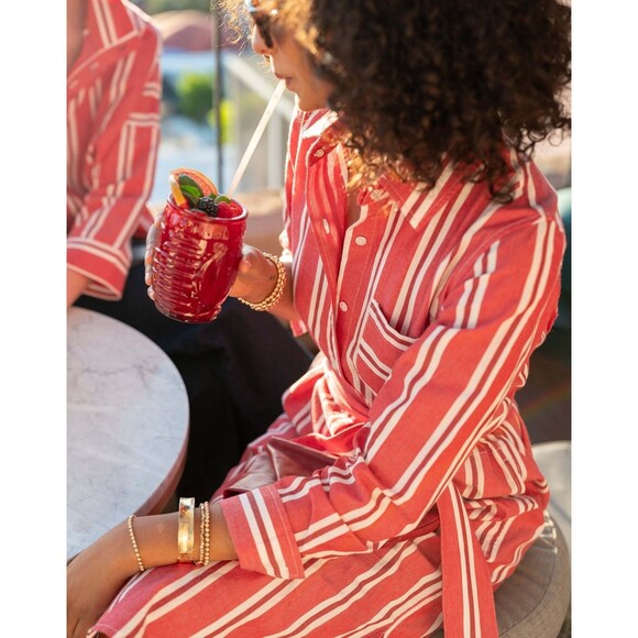 Voyageur By Mersea Charlie Long Shirt Dress Striped Printed Buttondown S 284855 - Picture 2 of 10